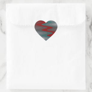 teal burgundy grey waves heart sticker