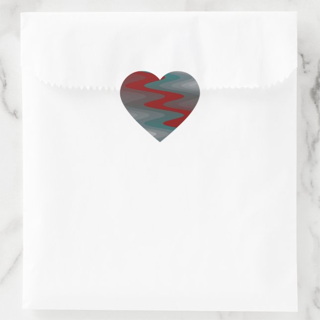 teal burgundy grey waves heart sticker (Bag)
