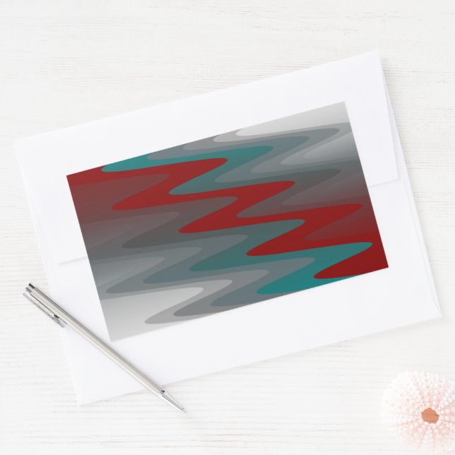teal burgundy grey waves rectangular sticker (Envelope)