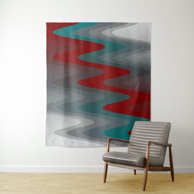 teal burgundy grey waves tapestry (In Situ)