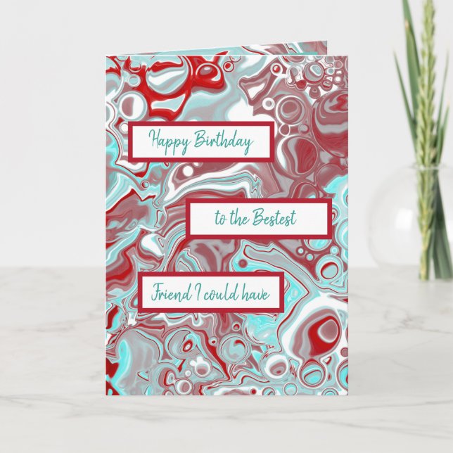 Teal Burgundy Marble Art Happy Birthday Friend Card (Front)