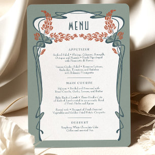 Teal Burgundy Menu Card Wedding Art Nouveau Retro