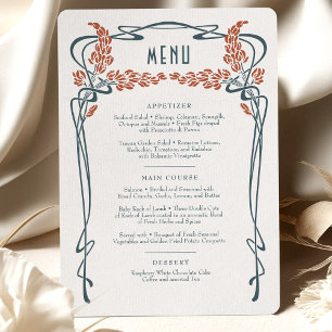 Teal Burgundy Menu Card Wedding Art Nouveau Retro