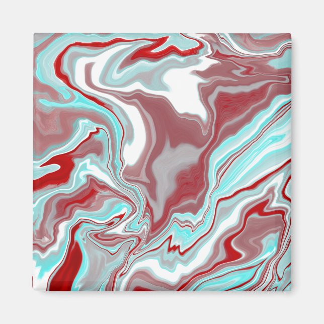Teal, Burgundy, Red and White Marble Swirls   Magnet (Front)