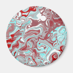 Teal, Burgundy, Red and White Marble Swirls Magnet