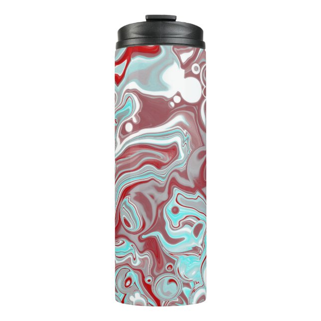 Teal, Burgundy, Red and White Marble Swirls   Thermal Tumbler (Front)