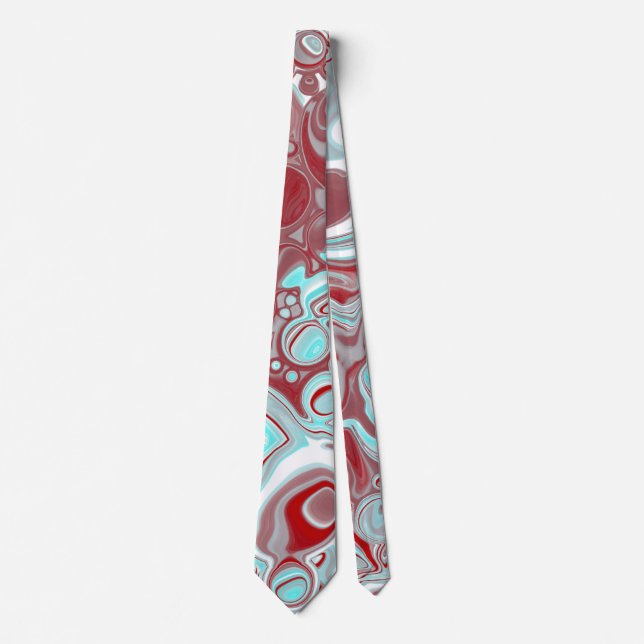 Teal, Burgundy, Red and White Marble Swirls  Tie (Front)