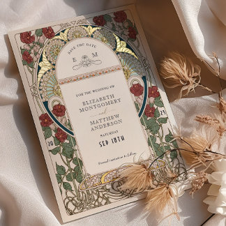 Teal Burgundy Save the Date Gold Wedding