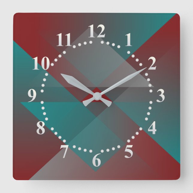 Teal burgundy shades square wall clock (Front)