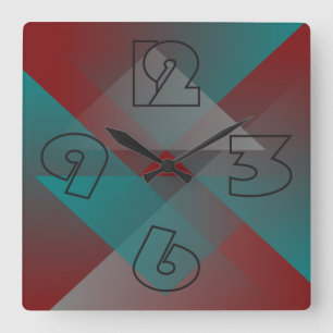 Teal burgundy shades square wall clock