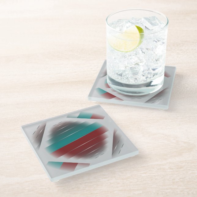 Teal burgundy spinning glass coaster (Angled)