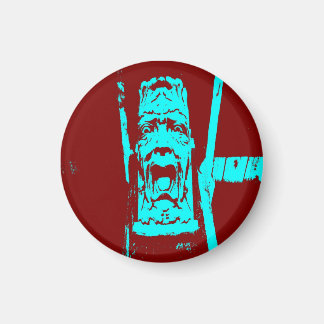 Teal Burgundy Weird Face Small Round Magnet