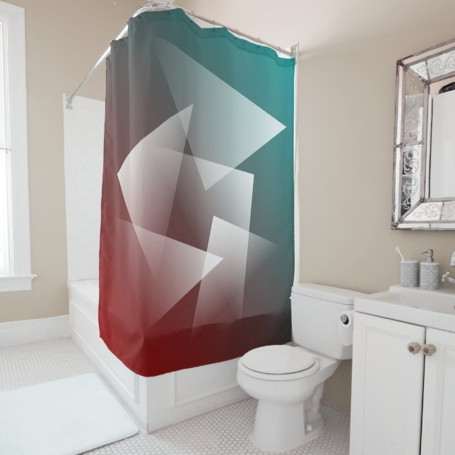 teal burgundy white shower curtain (In Situ)