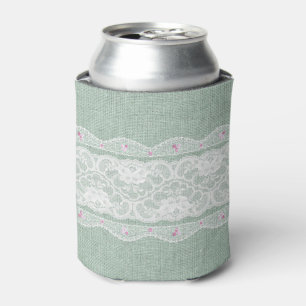 Teal Burlap and Lace Can Cooler