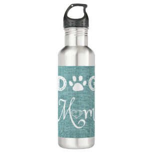 Teal Burlap Dog Mum Water Bottle
