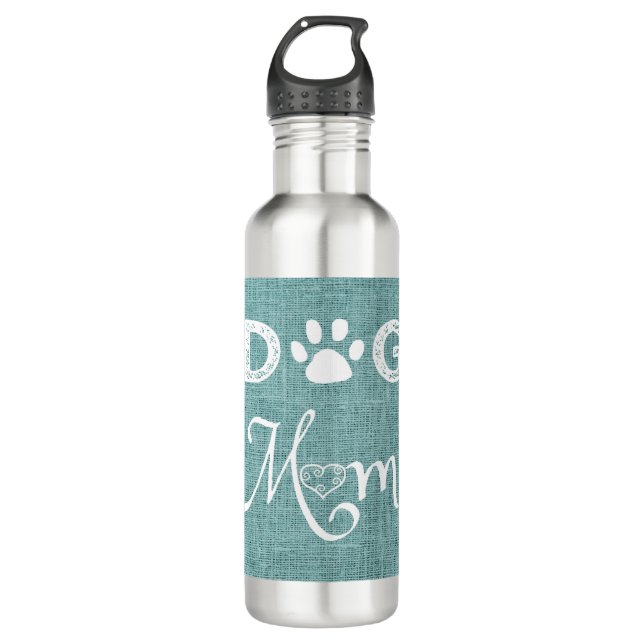 Teal Burlap Dog Mum Water Bottle (Front)