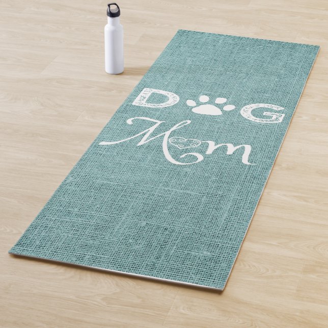 Teal Burlap Dog Mum Yoga Mat (In Situ)