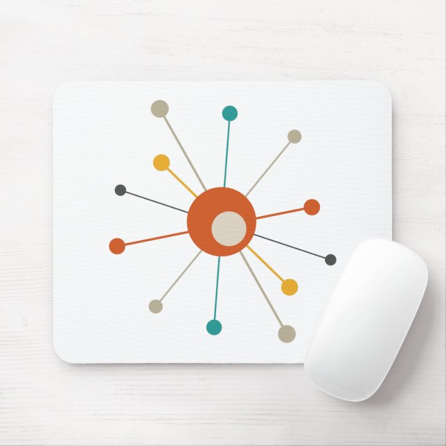 Teal Burnt Orange Atomic Age Starburst Mid Century Mouse Mat (With Mouse)