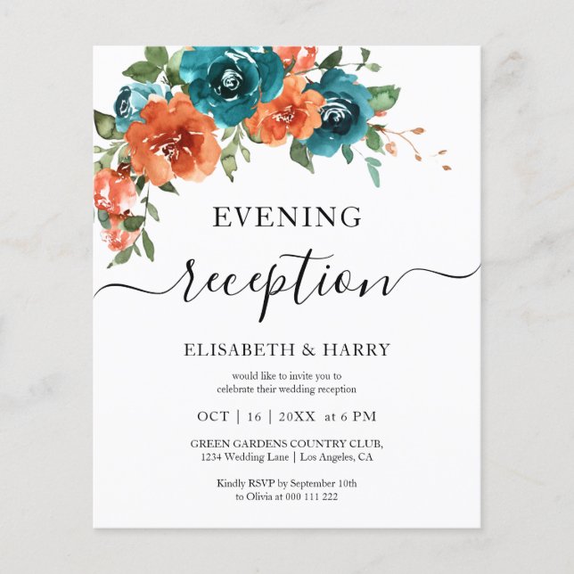 Teal Burnt Orange Budget Rust Budget Wedding  (Front)