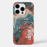 Teal, Burnt Orange & Cream Marbled Swirl
