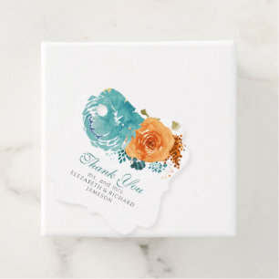 Teal Burnt Orange Fall Floral Wedding Thank You Favour Tags