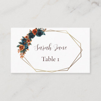 Teal & Burnt Orange Flat Wedding Place Card