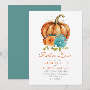Teal Burnt Orange Floral Fall In Love Floral Invitation