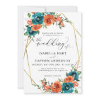 Teal Burnt Orange Floral Gold Frame Wedding