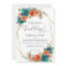 Teal Burnt Orange Floral Gold Frame Wedding
