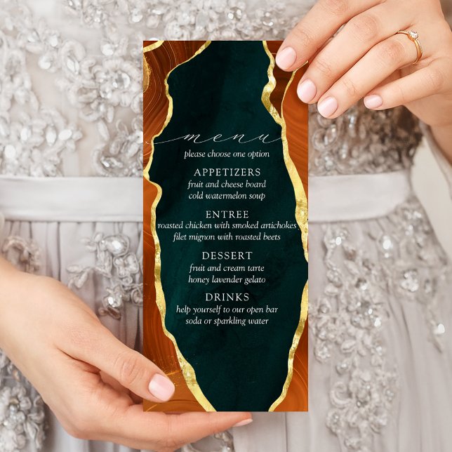 Teal, Burnt Orange & Gold Agate Wedding Menu (Creator Uploaded)
