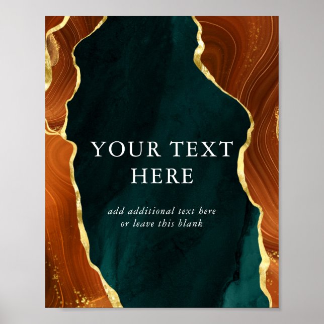 Teal, Burnt Orange & Gold Agate Wedding Poster (Front)