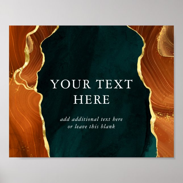Teal, Burnt Orange & Gold Agate Wedding Poster (Front)