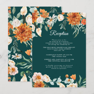 Teal Burnt Orange Rustic Fall Wedding Reception Enclosure Card