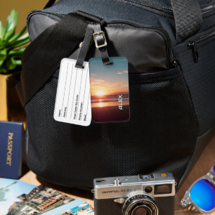 Teal & Burnt Orange Sunrise Over Ocean Luggage Tag