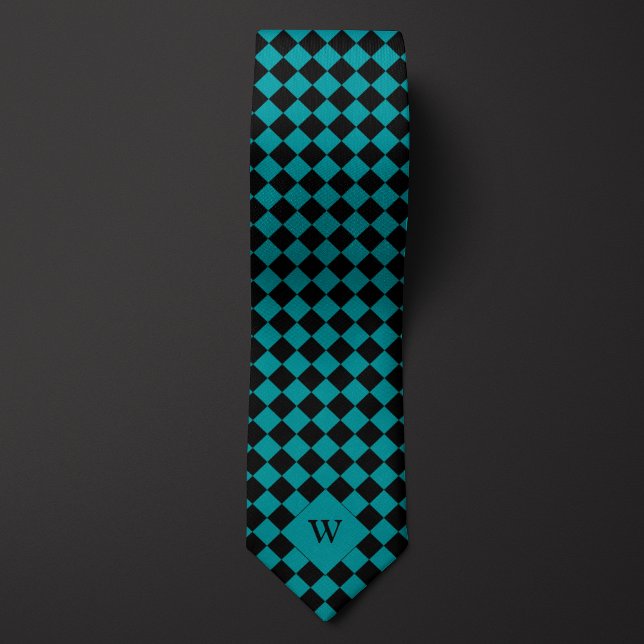 Teal Business Chequered Monogram Tie (Creator Uploaded)