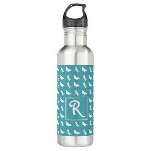 Teal Butterfly and Dragonfly Pattern Monogram 710 Ml Water Bottle