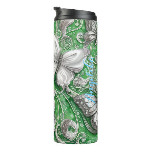 Teal Butterfly and Glitter Personalised Name Thermal Tumbler