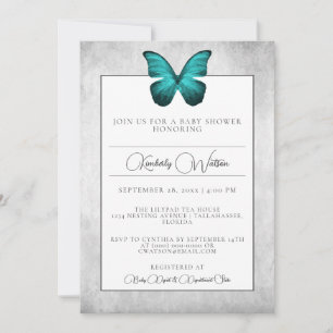 Teal Butterfly Baby Shower Invitation