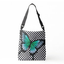 Teal Butterfly Classic Chequered Cross Body Tote B