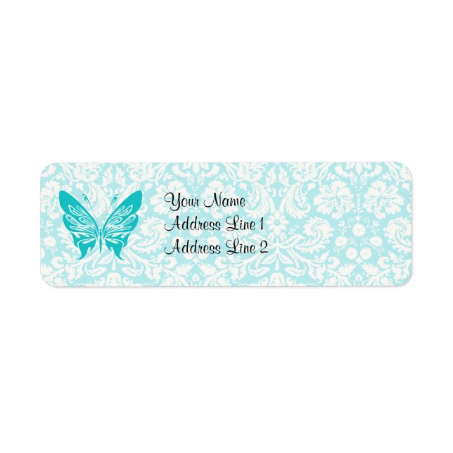 Teal Butterfly; Damask Pattern (Front)