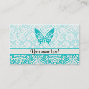 Teal Butterfly; Damask Pattern Business Card