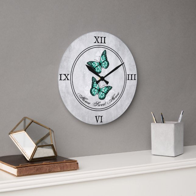 Teal Butterfly Floral Acrylic Wall Clock (Office)