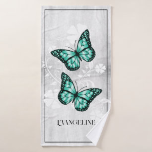 Teal Butterfly Floral Bath Towel Set