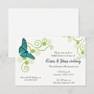 Teal Butterfly Floral Bridal Shower Invite