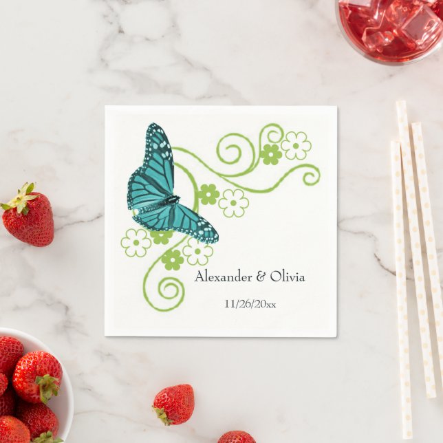 Teal Butterfly Floral Bridal Shower Napkins (Insitu)