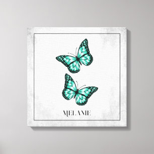 Teal Butterfly Floral Canvas Print