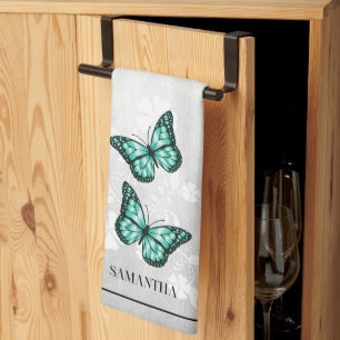 Teal Butterfly Floral Kitchen Towel