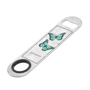 Teal Butterfly Floral Personalised Bar Key