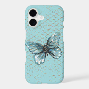 Teal Butterfly in Chain Link Fence Design