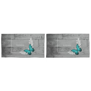 Teal Butterfly Pillow Case